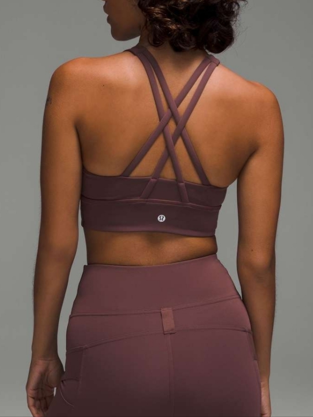 Lululemon Energy high neck Longline Tough sports bra strappy Mauve Dark Oxide